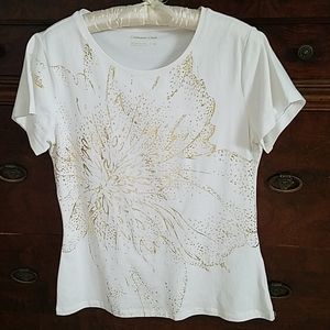 Coldwater Creek White and Gold Short Sleeve Tee